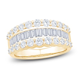 Brilliant Moments Baguette & Round-Cut Diamond Three-Row Anniversary Ring 2 ct tw 14K Yellow Gold