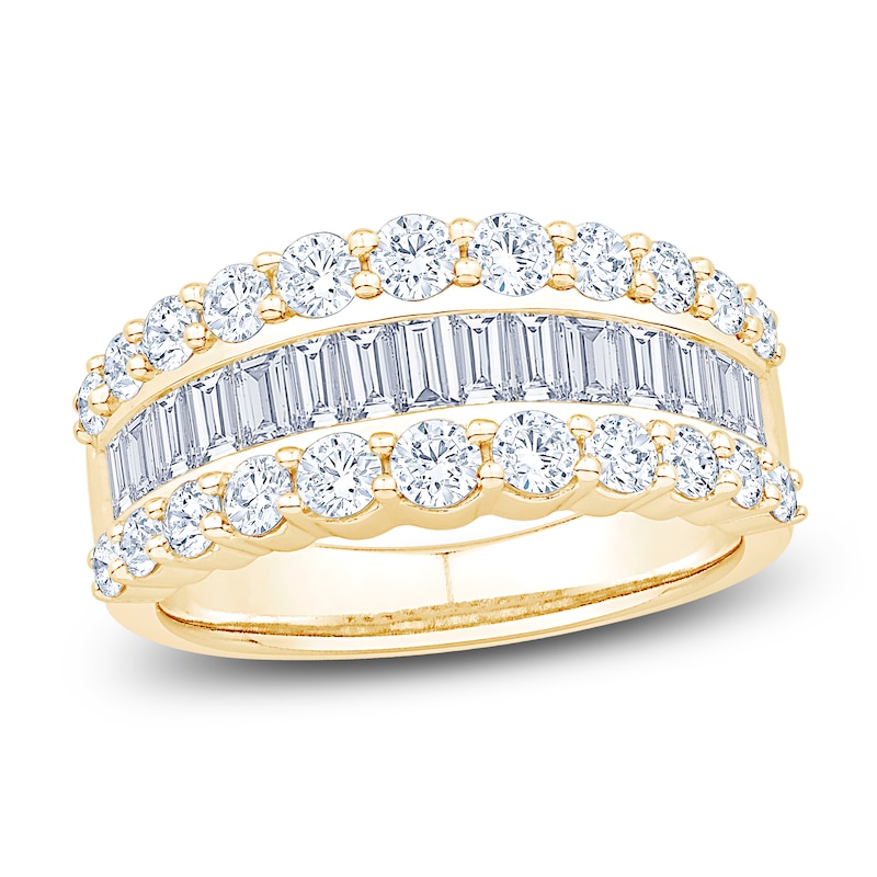 Main Image 1 of Brilliant Moments Baguette & Round-Cut Diamond Three-Row Anniversary Ring 2 ct tw 14K Yellow Gold