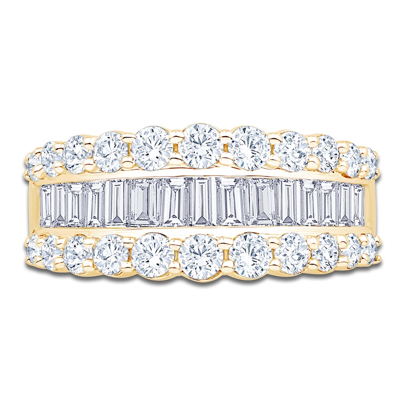 Main Image 3 of Brilliant Moments Baguette & Round-Cut Diamond Three-Row Anniversary Ring 2 ct tw 14K Yellow Gold
