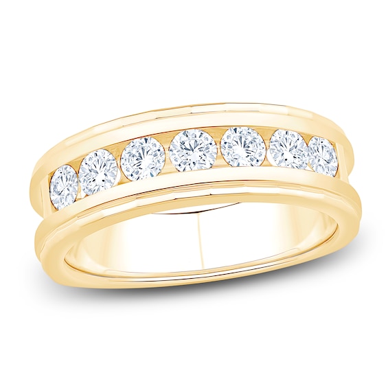 Mens Certified Diamond Channel Wedding Band 1 ct tw 14K Yellow Gold