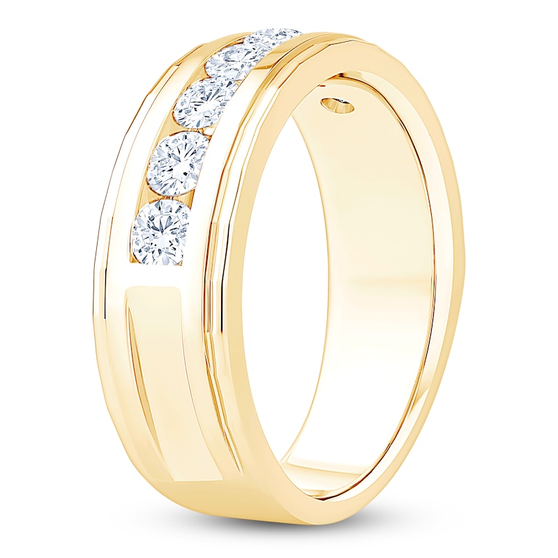 Main Image 2 of Men's Certified Diamond Channel Wedding Band 1 ct tw 14K Yellow Gold