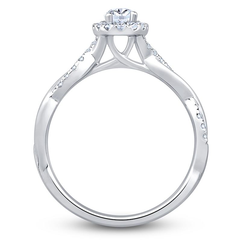 Main Image 2 of Brilliant Moments Certified Oval-Cut Diamond Halo Twist Shank Engagement Ring 1/2 ct tw 14K White Gold