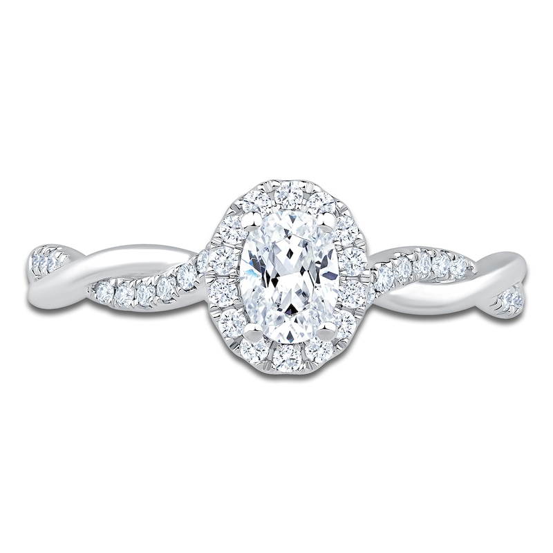 Main Image 3 of Brilliant Moments Certified Oval-Cut Diamond Halo Twist Shank Engagement Ring 1/2 ct tw 14K White Gold