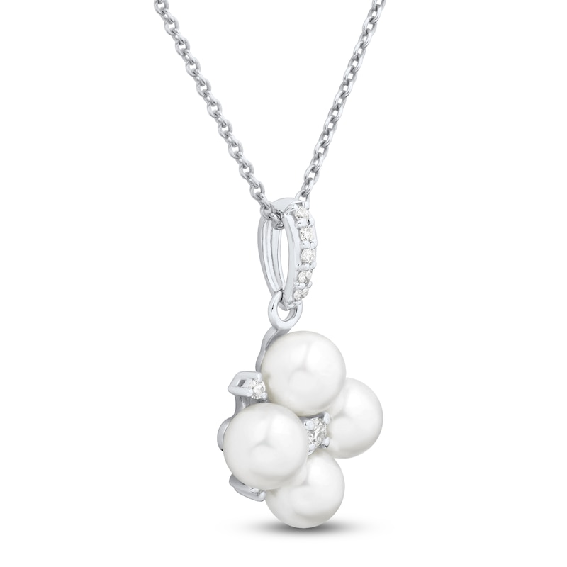 Main Image 2 of Cultured Pearl & White Lab-Created Sapphire Cluster Necklace Sterling Silver 18"