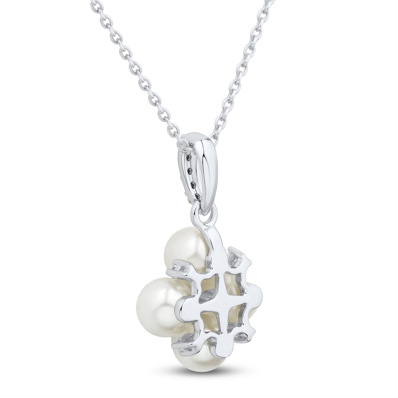 Main Image 3 of Cultured Pearl & White Lab-Created Sapphire Cluster Necklace Sterling Silver 18"