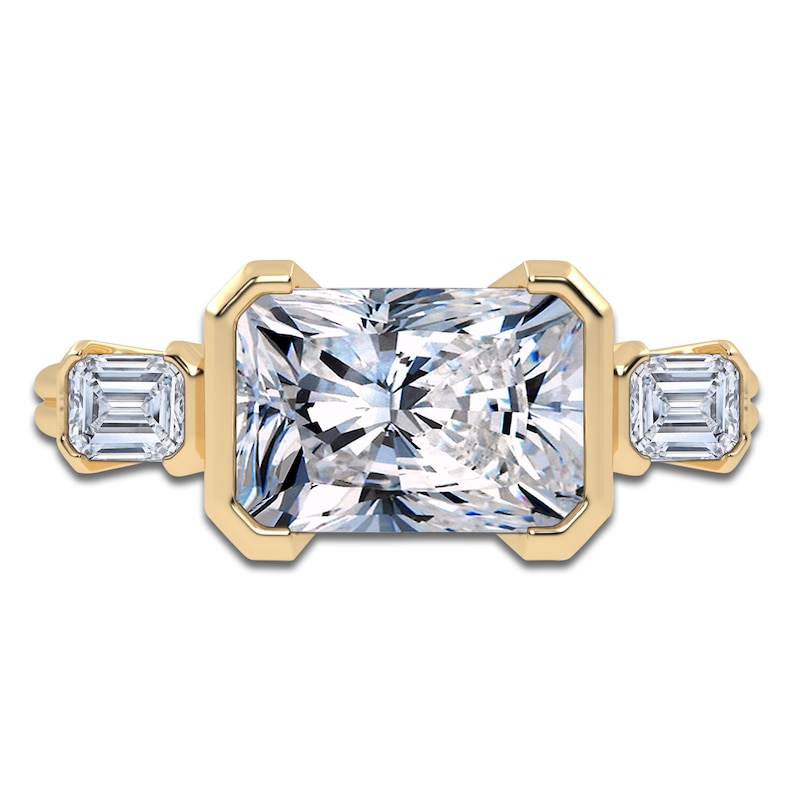 Main Image 3 of Radiant-Cut Lab-Grown Diamond Bezel-Set East-West Engagement Ring 2-1/2 ct tw 14K Yellow Gold