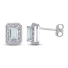 Thumbnail Image 1 of Emerald-Cut Natural Aquamarine & Diamond Halo Stud Earrings 1/15 ct tw 10K White Gold