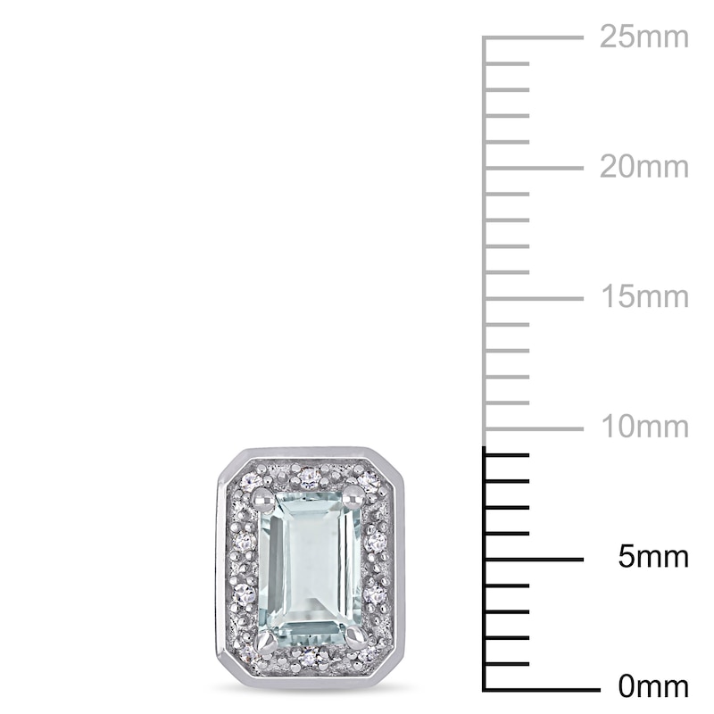 Main Image 2 of Emerald-Cut Natural Aquamarine & Diamond Halo Stud Earrings 1/15 ct tw 10K White Gold