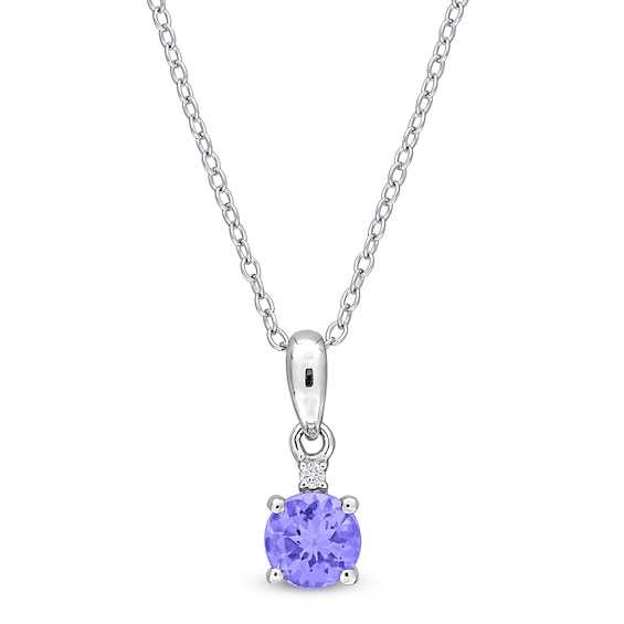 Round-Cut Natural Tanzanite & Diamond Accent Necklace 10K White Gold 18"