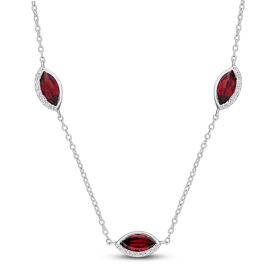 Marquise-Cut Natural Garnet & Diamond Station Necklace 1/5 ct tw Sterling Silver