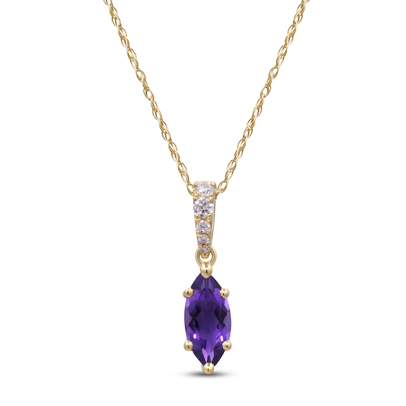 Main Image 1 of Marquise-Cut Natural Amethyst & Diamond Necklace 1/20 ct tw 14K Yellow Gold 18"