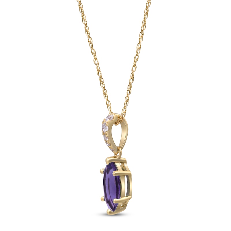 Main Image 2 of Marquise-Cut Natural Amethyst & Diamond Necklace 1/20 ct tw 14K Yellow Gold 18"