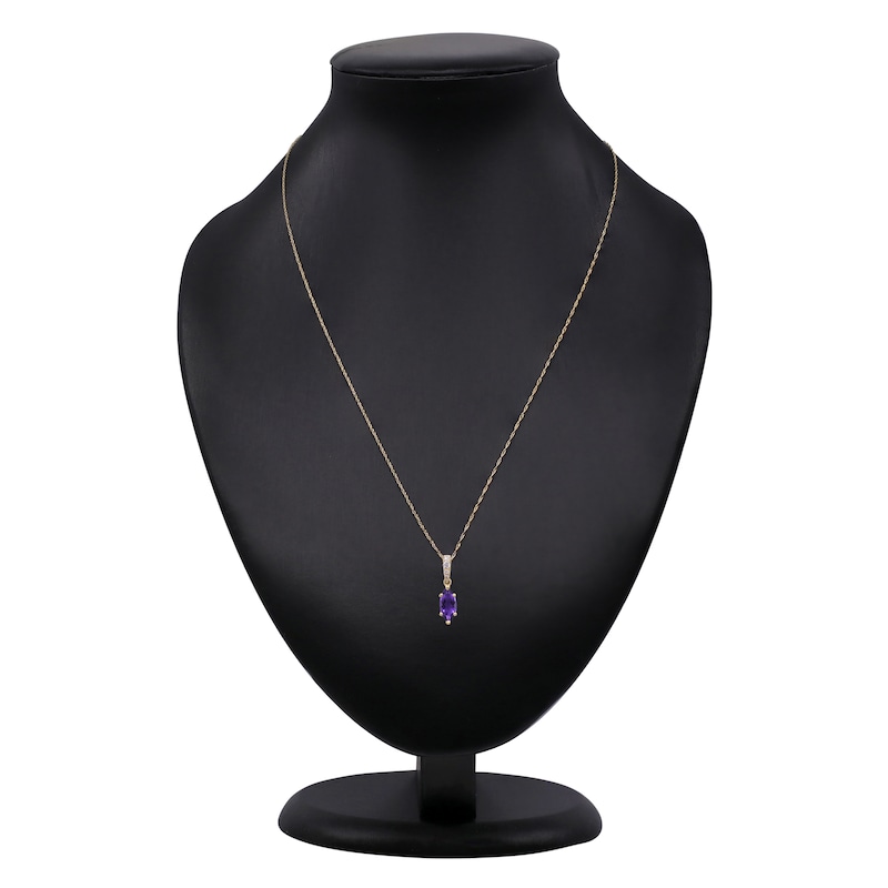 Main Image 3 of Marquise-Cut Natural Amethyst & Diamond Necklace 1/20 ct tw 14K Yellow Gold 18"