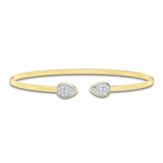 Shy Creation Corelli Collection Multi-Diamond Pear-Shaped Open Cuff Flex Bangle 1/5 ct tw 14K Yellow Gold B22001633RDZS