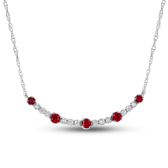 Lab-Created Ruby & Lab-Grown Diamond Smile Necklace 1/6 ct tw 10K White Gold