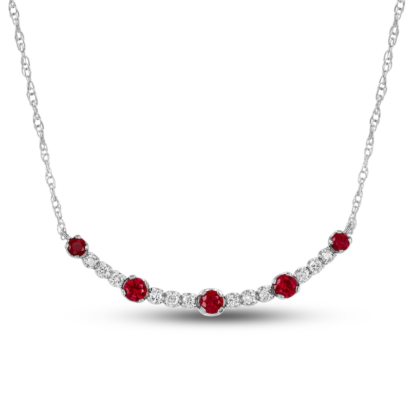 Main Image 1 of Lab-Created Ruby & Lab-Grown Diamond Smile Necklace 1/6 ct tw 10K White Gold