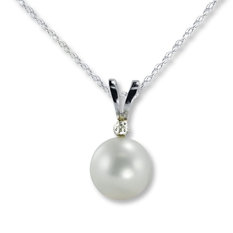 Main Image 1 of Cultured Pearl Necklace Diamond Accent 10K White Gold