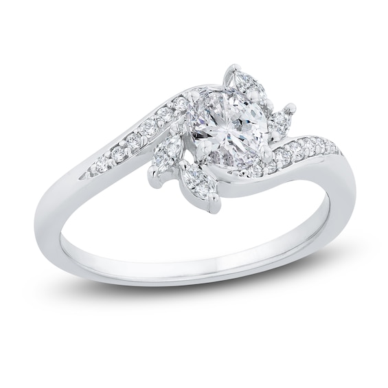 Diamond Engagement Ring 5/8 ct tw Oval/Round 14K White Gold