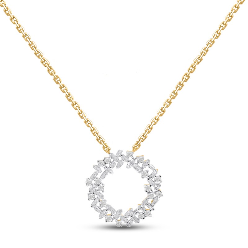 Main Image 1 of Diamond Circle Necklace 1/2 ct tw Round/Baguette 14K Yellow Gold 18"