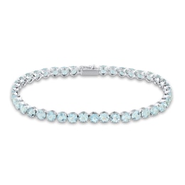 Natural Aquamarine Tennis Bracelet 10K White Gold 7"