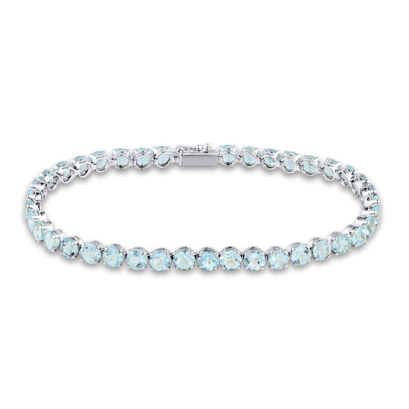 Main Image 1 of Natural Aquamarine Tennis Bracelet 10K White Gold 7"
