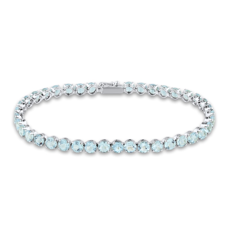 Natural Aquamarine Bracelet 10K White Gold 7