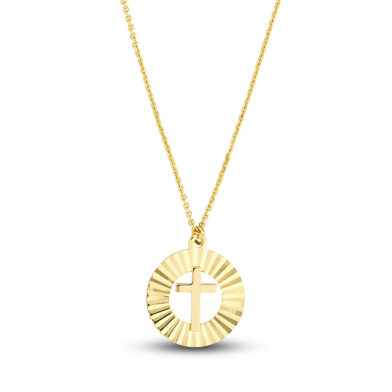 Main Image 1 of Fluted Cross Necklace 14K Yellow Gold 16"