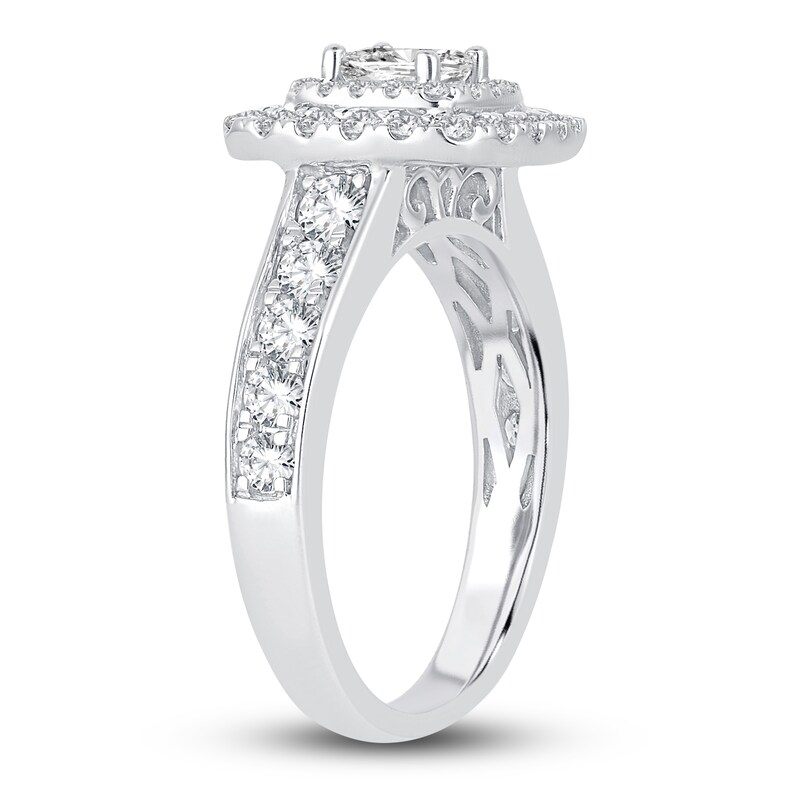 Main Image 2 of Diamond Double Halo Engagement Ring 1-1/3 ct tw Princess/Round 14K White Gold