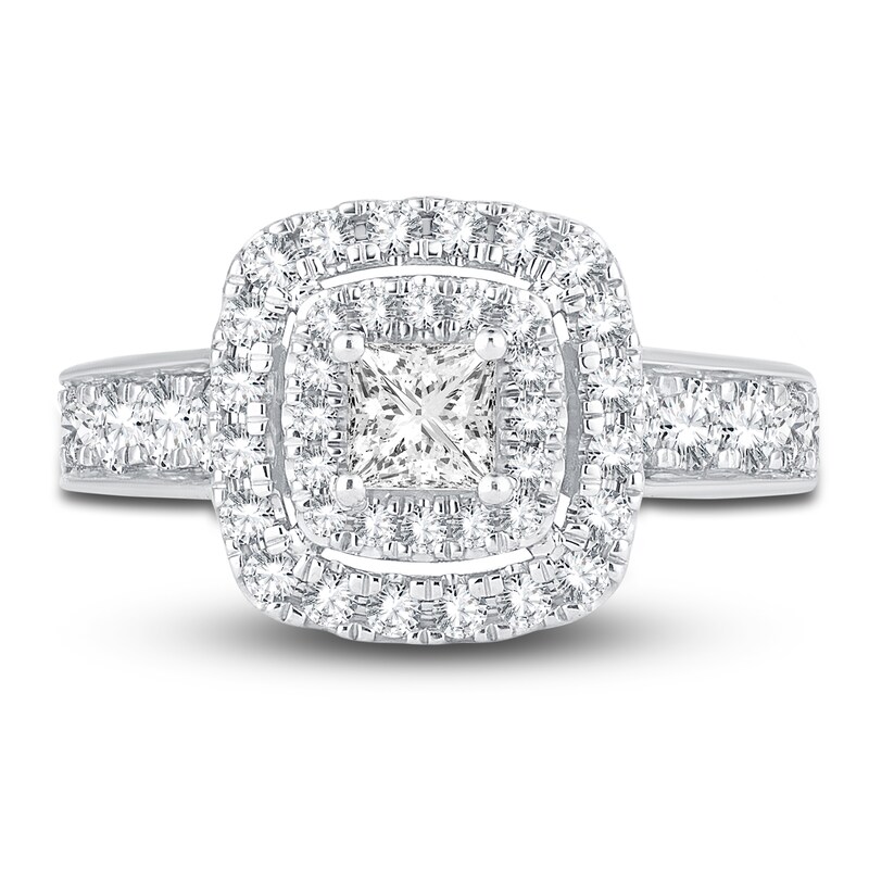 Main Image 3 of Diamond Double Halo Engagement Ring 1-1/3 ct tw Princess/Round 14K White Gold