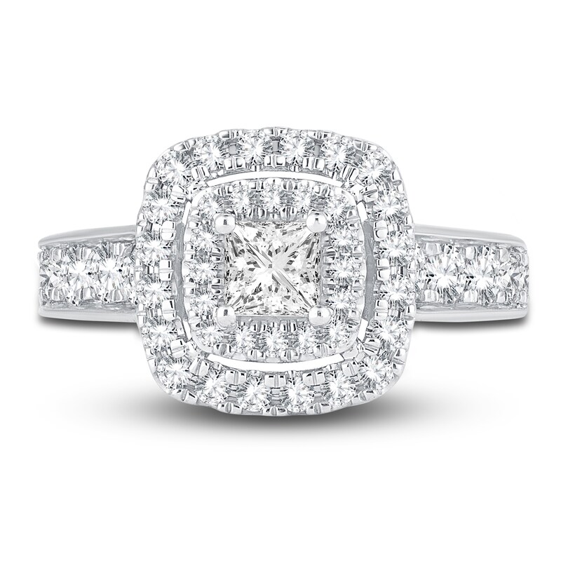 Diamond Double Halo Engagement Ring 1-1/3 ct tw Princess/Round 14K White Gold