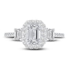 Thumbnail Image 2 of Diamond 3-Stone Engagement Ring 1-1/3 ct tw Emerald/Round 14K White Gold