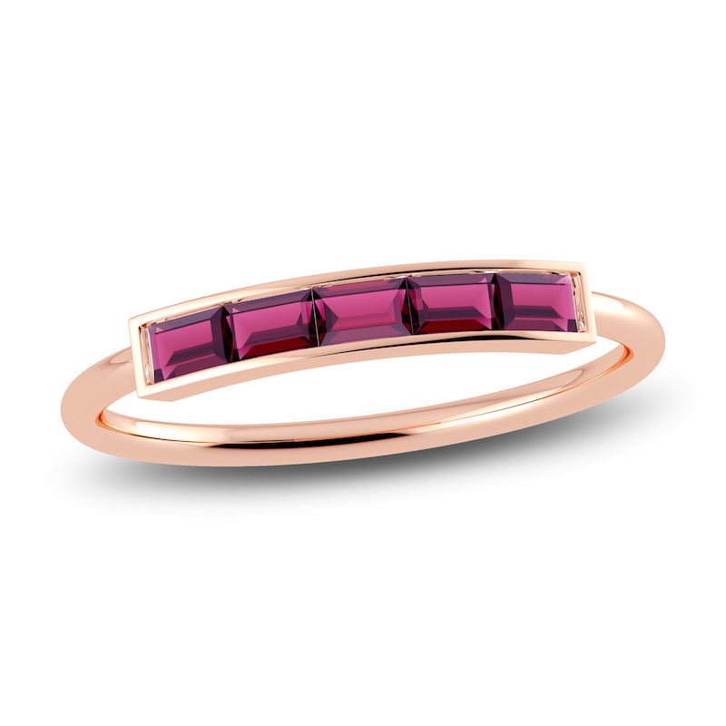 Main Image 1 of Juliette Maison Natural Rhodolite Garnet Baguette Bar Ring 10K Rose Gold