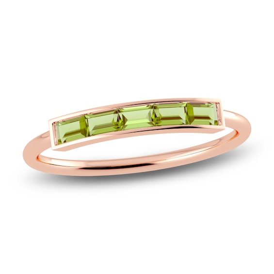 Juliette Maison Natural Peridot Baguette Bar Ring 10K Rose Gold