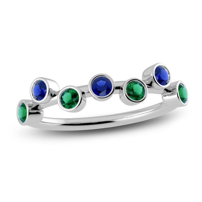Main Image 1 of Juliette Maison Natural Emerald & Natural Blue Sapphire Ring 10K White Gold
