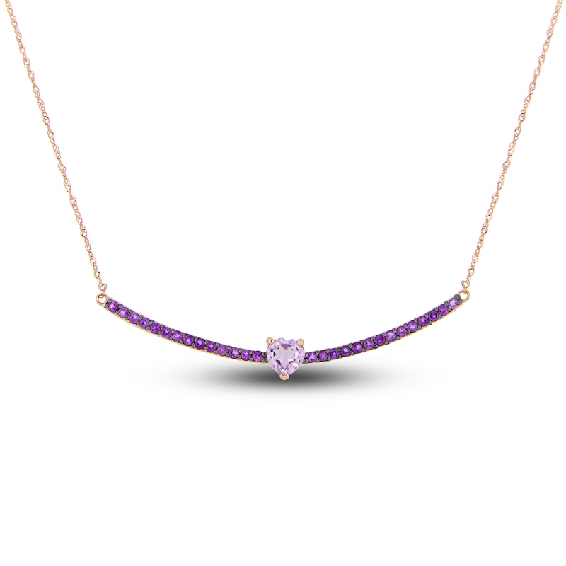 Main Image 1 of Natural Amethyst Heart Bar Necklace 10K Rose Gold 17"