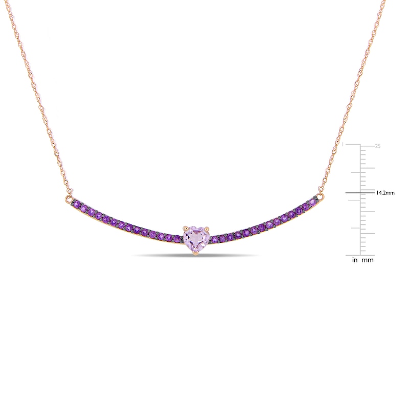 Main Image 3 of Natural Amethyst Heart Bar Necklace 10K Rose Gold 17"