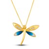 Thumbnail Image 1 of Le Vian Diamond Dragonfly Pendant Necklace 1/8 ct tw Round Blue Enamel 14K Honey Gold 19&quot;