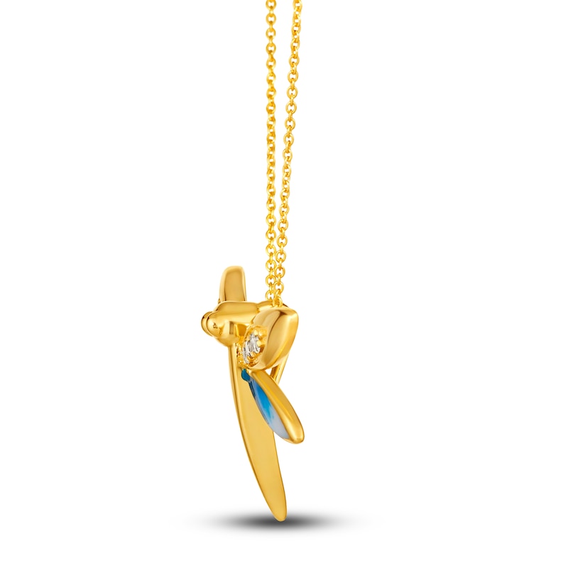Main Image 2 of Le Vian Diamond Dragonfly Pendant Necklace 1/8 ct tw Round Blue Enamel 14K Honey Gold 19&quot;