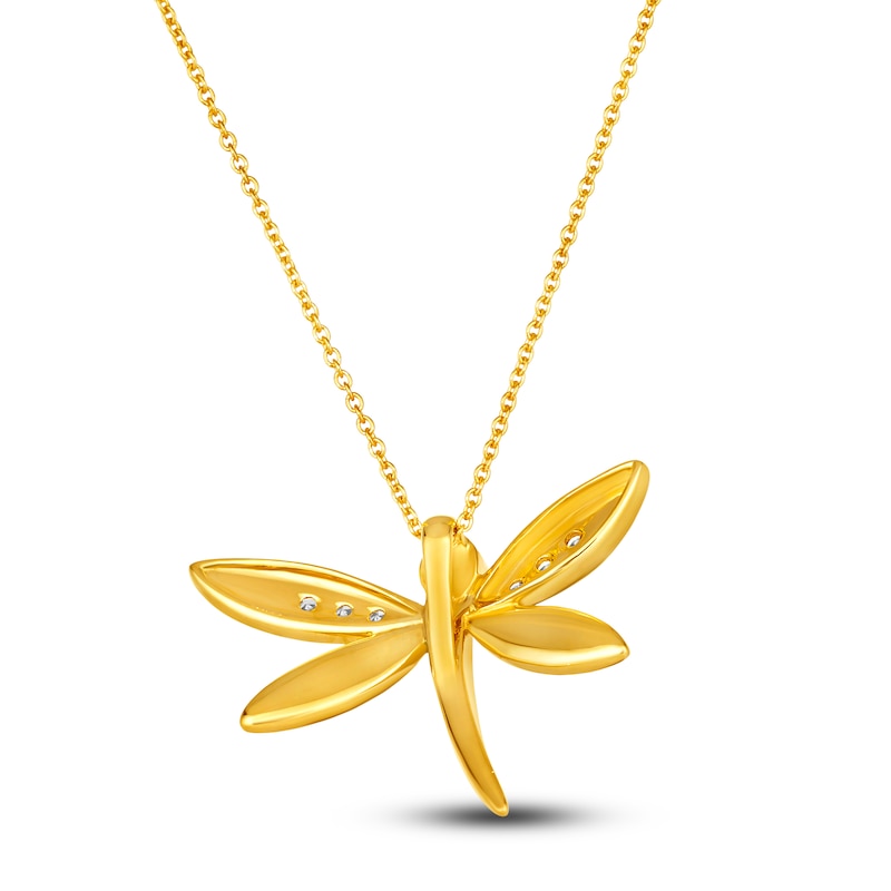 Main Image 3 of Le Vian Diamond Dragonfly Pendant Necklace 1/8 ct tw Round Blue Enamel 14K Honey Gold 19&quot;