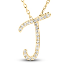 Diamond Initial T Pendant Necklace 1/10 ct tw Round 10K Yellow Gold 18"