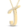 Thumbnail Image 2 of Diamond Initial T Pendant Necklace 1/10 ct tw Round 10K Yellow Gold 18"