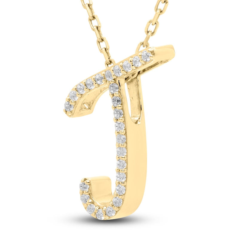 Main Image 2 of Diamond Initial T Pendant Necklace 1/10 ct tw Round 10K Yellow Gold 18"