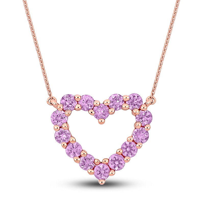 Natural Pink Sapphire Heart Pendant Necklace 10K Rose Gold 17"