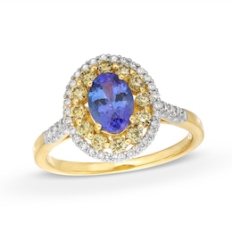 Kallati Oval-Cut Natural Tanzanite & Natural Yellow Diamond Ring 1/2 ct tw Round 14K Yellow Gold
