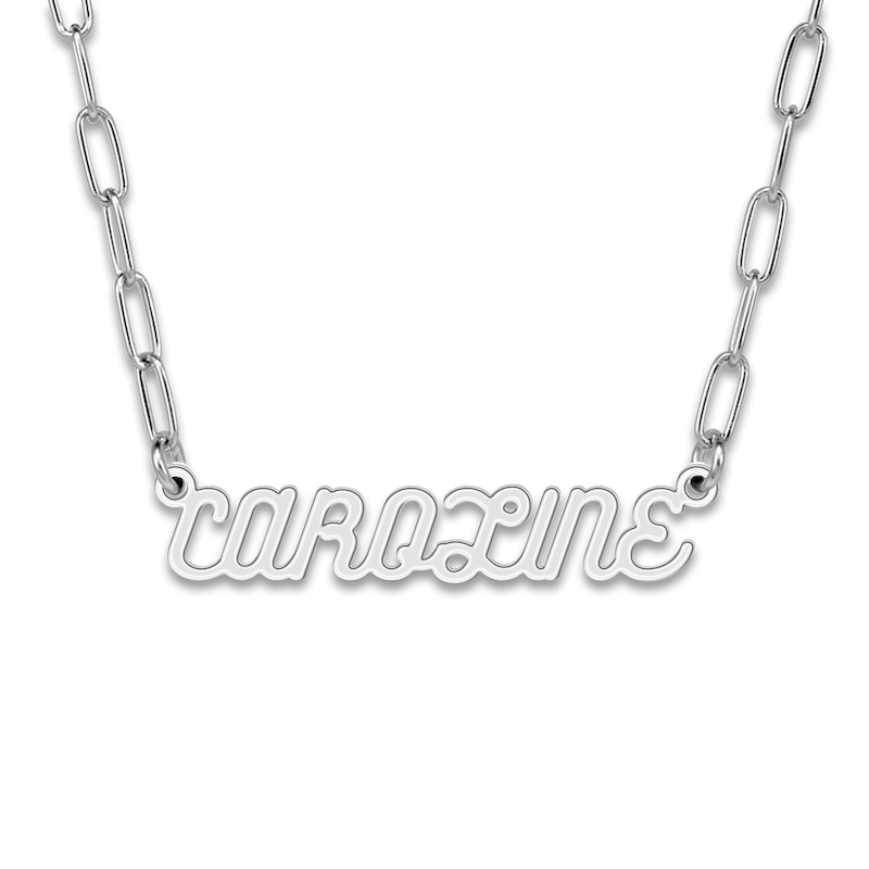 Main Image 1 of Personalized High-Polish Name Link Necklace Sterling Silver 18" 7.0mm