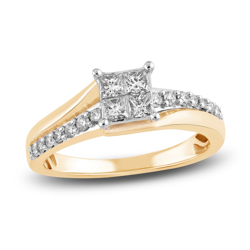 Diamond Engagement Ring 1/2 ct tw Princess/Round 14K Yellow Gold