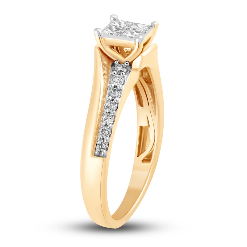 Diamond Engagement Ring 1/2 ct tw Princess/Round 14K Yellow Gold