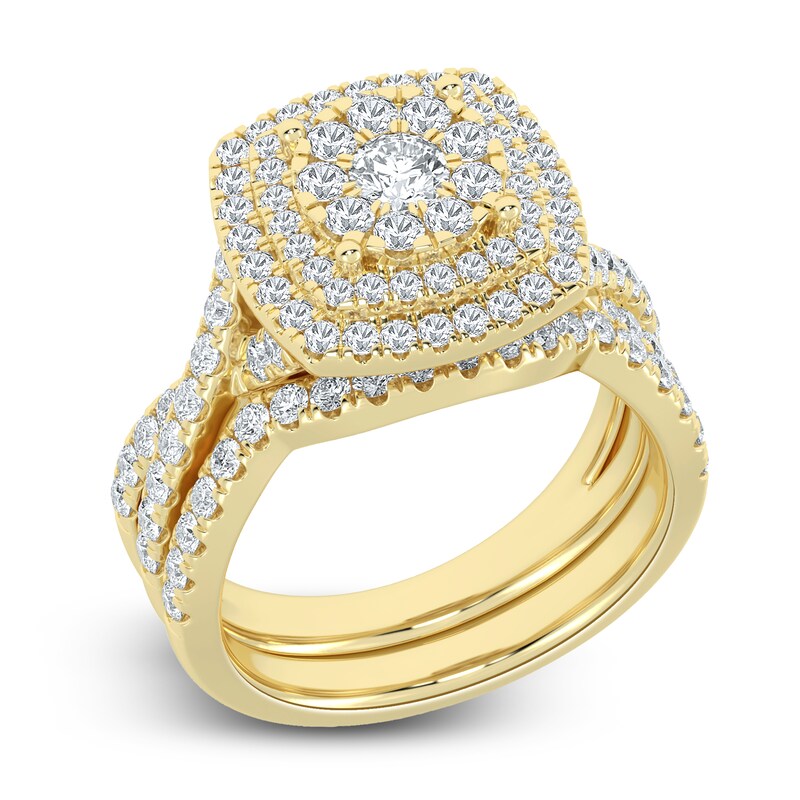 Main Image 2 of Diamond Double Halo Bridal Set 2 ct tw Round 14K Yellow Gold