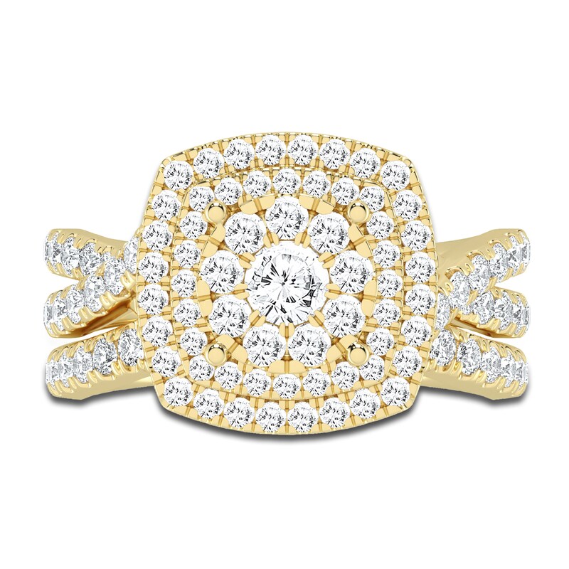 Main Image 3 of Diamond Double Halo Bridal Set 2 ct tw Round 14K Yellow Gold