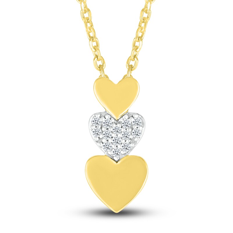 Main Image 1 of Diamond Triple Heart Pendant Necklace 1/15 ct tw Round 10K Yellow Gold 18"